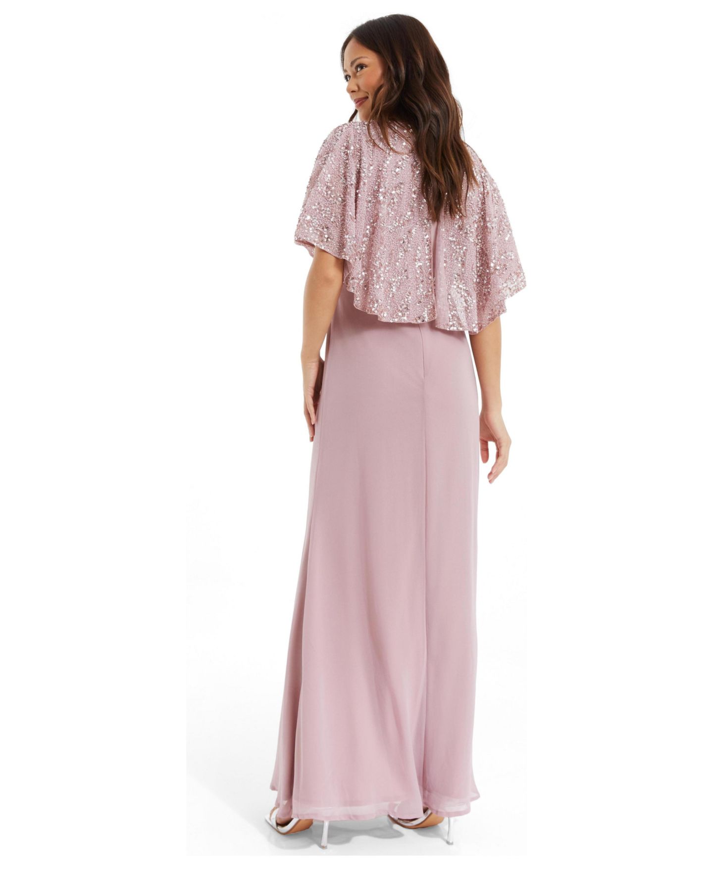 Женское платье QUIZ Sequin Cape Sleeve Maxi, цвет: Розовый — фото 2