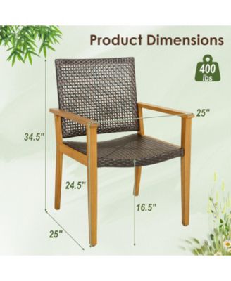 Set of 4 Outdoor Rattan Chairs with Sturdy Acacia Wood Frame for Patio or Garden