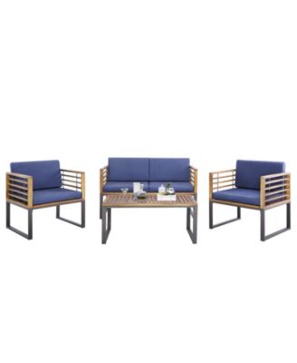 4 Piece Patio Acacia Wood Conversation Set with Soft Seat