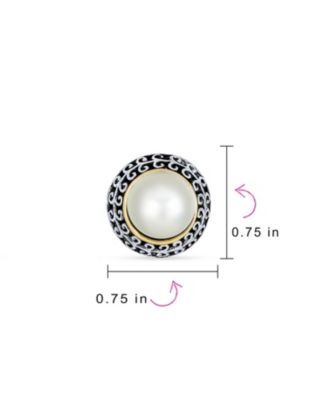 Balinese Button Style Clip-On Earrings in Simulated Pearl and Natural Stones