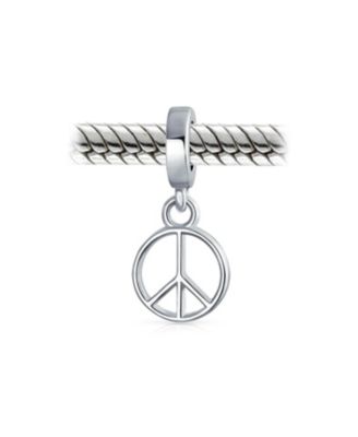 Inspirational World Peace Sign Dangle Charm Bead Sterling Bracelets