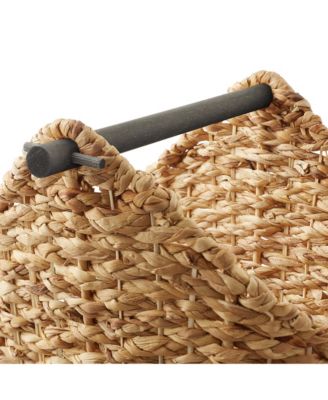 Toilet Paper Roll Holder Storage Basket with Wood Bar - Natural, Woven Water Hyacinth Wicker Bathroom Tissue Storage Organizer