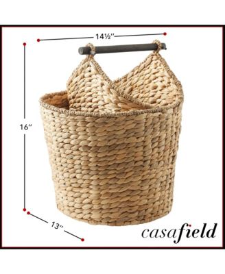 Toilet Paper Magazine Storage Basket with Roll Holder, Natural - Woven Water Hyacinth Wicker Bathroom Storage Bin