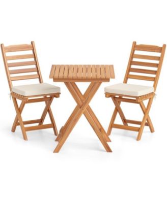 Folding Chair Table Set with Soft Seat Cushions and Table-White