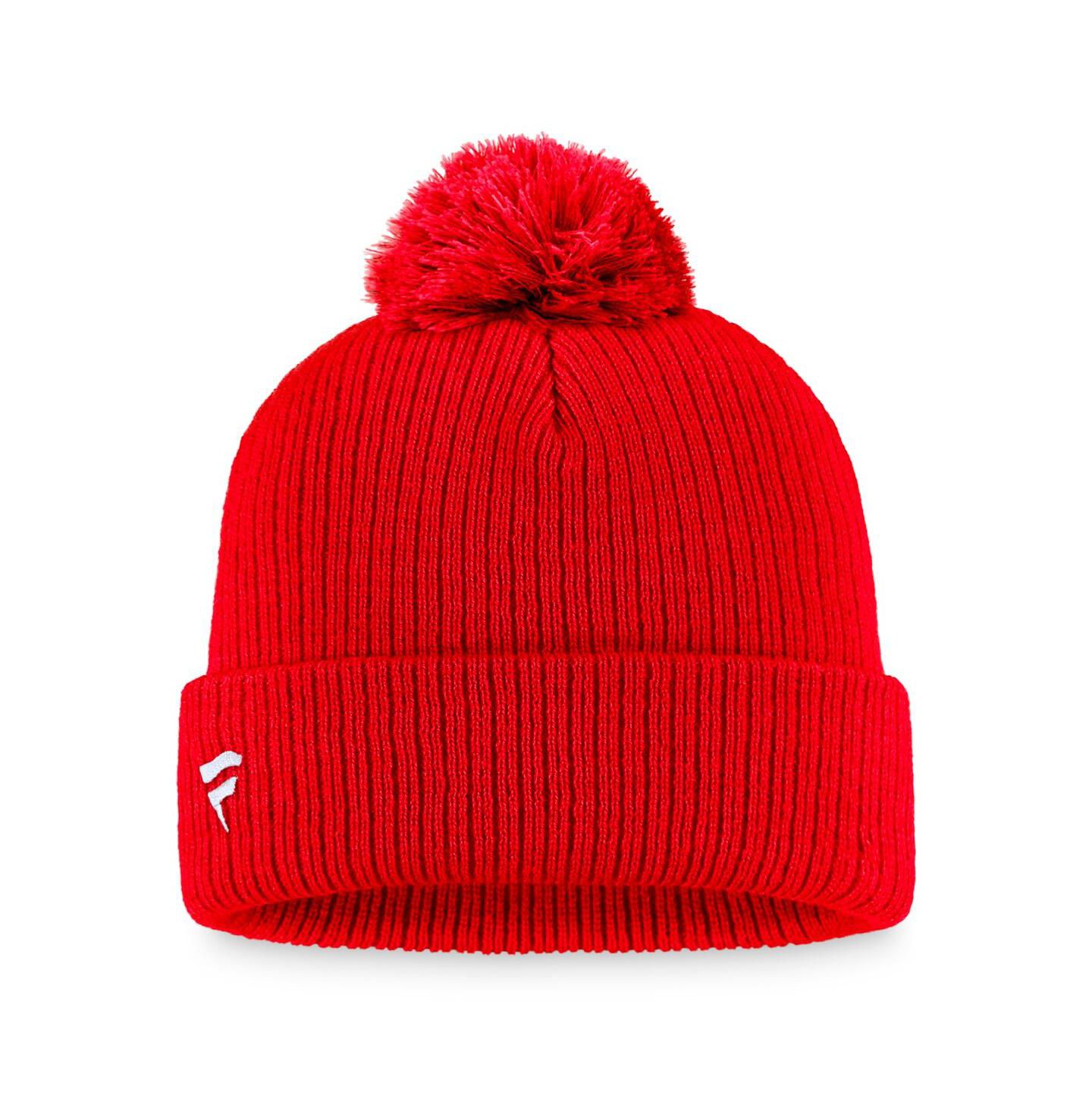 Мужская шапка Fanatics Red Detroit Red Wings Core Primary Logo Cuffed Knit Hat with Pom — фото 2