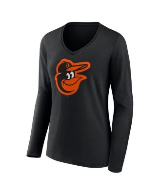 Women's Black Baltimore Orioles Logo V-Neck Long Sleeve T-Shirt
