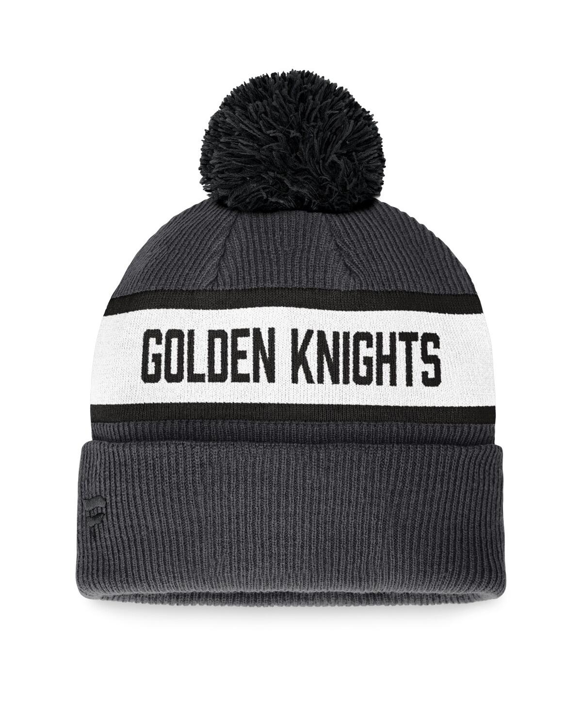 Fanatics Men's Charcoal Vegas Golden Knights Fundamental Wordmark Cuffed Knit Hat With Pom In Charcoal