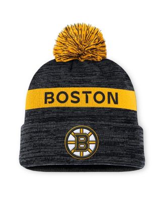 Fanatics - Men's Black/Gold Boston Bruins Authentic Pro Rink Cuffed Knit Hat with Pom