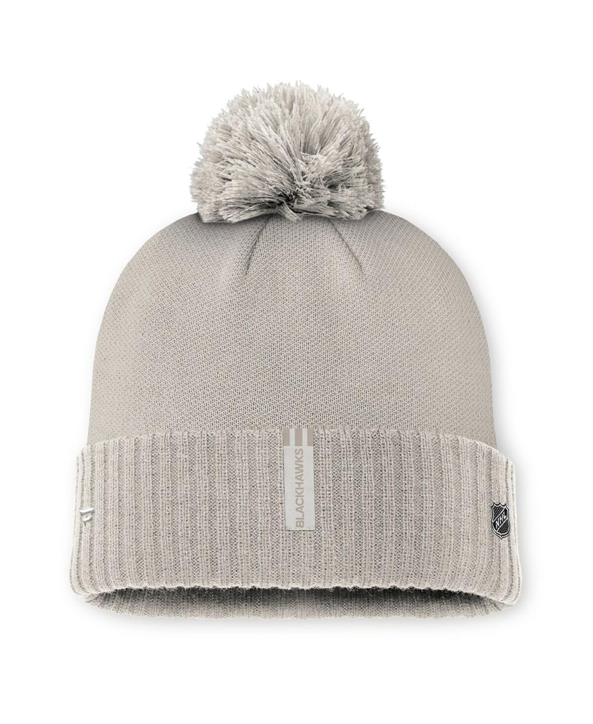 Fanatics Women's Tan Chicago Blackhawks Authentic Pro Road Cuffed Knit Hat With Pom In Tan