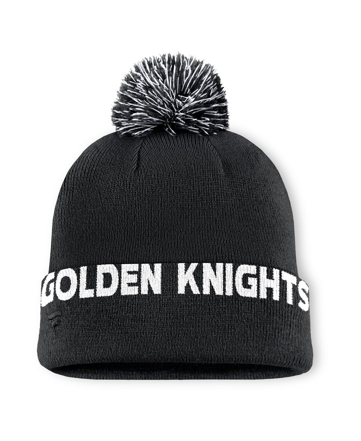 Fanatics Men's Black Vegas Golden Knights Fundamental High Stick Cuffed Knit Hat With Pom In Black