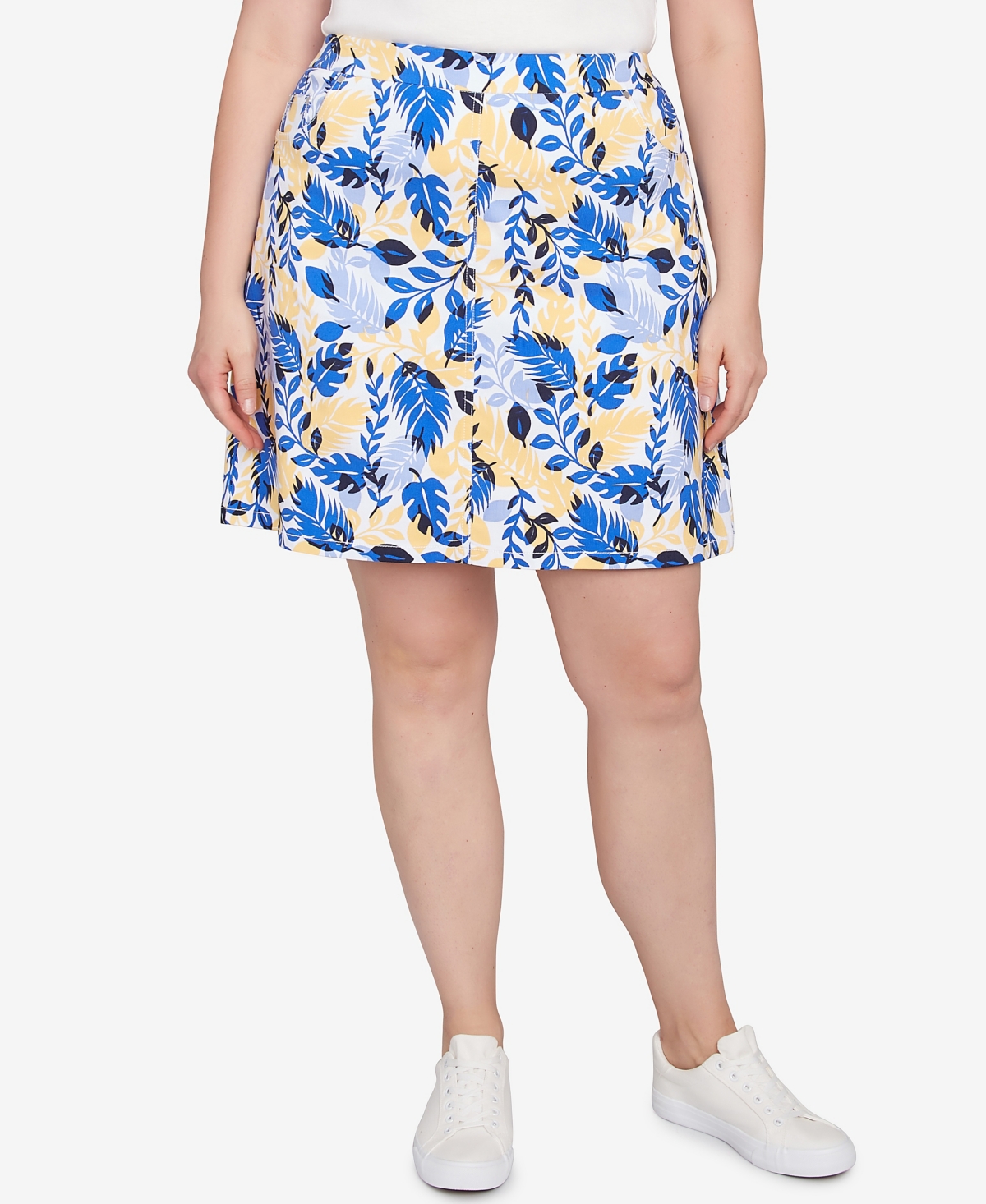 Plus Size Making Waves Printed Pull On Skort - French Blue Multi
