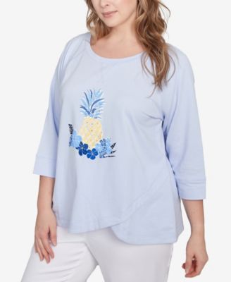 Plus Size Making Waves Pineapple Printed 3/4 Sleeve Top