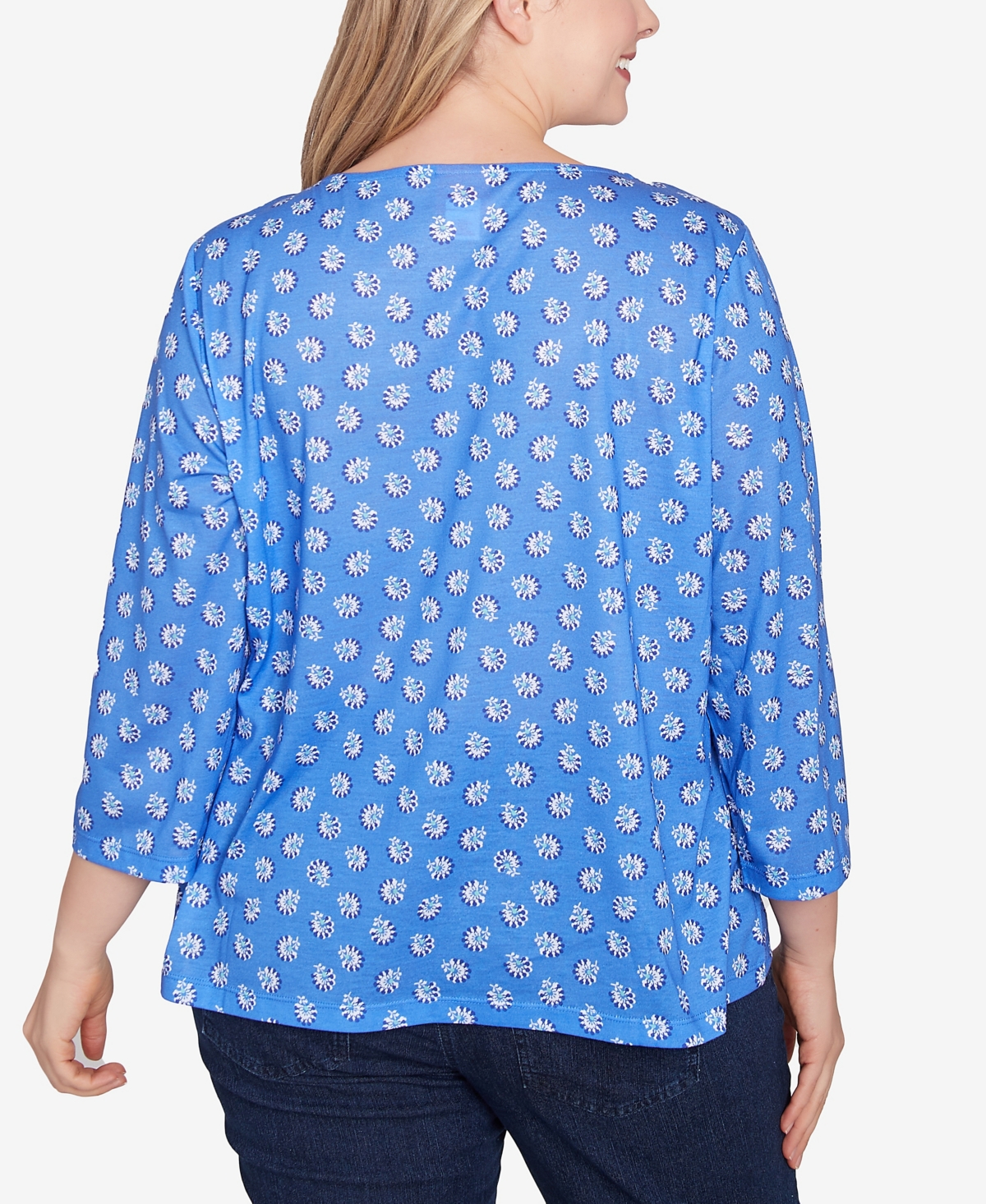 Hearts Of Palm Plus Size Making Waves Printed Square Ring Front Top In Royal Multi