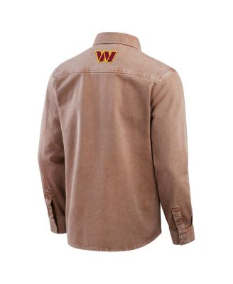 Men's Brown Washington Commanders Garment Dyed Long Sleeve Full Snap Shirt