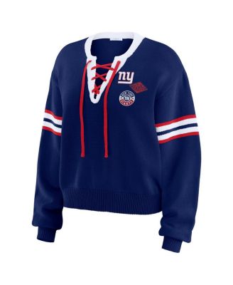 Women's Royal New York Giants Lace-Up Pullover Sweatshirt