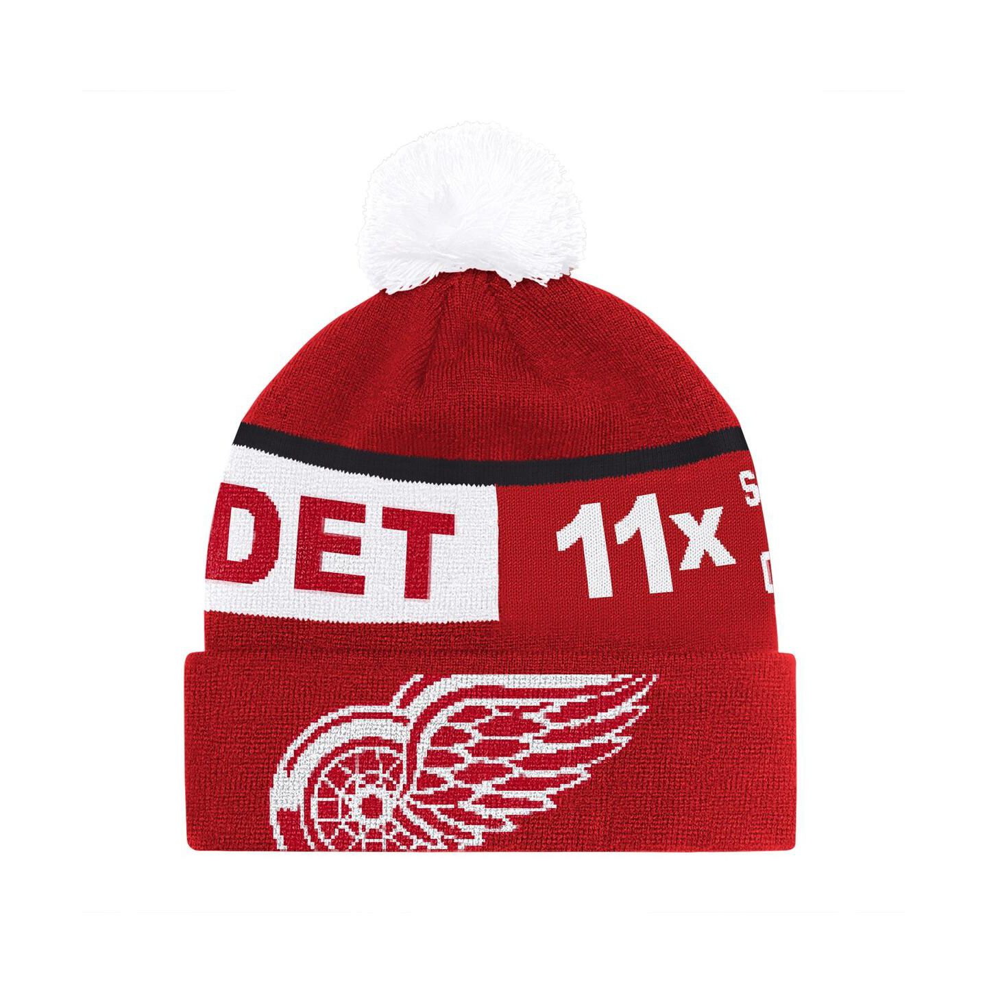 Мужская шапка Starter Red Detroit Red Wings Chyron Commemorative Cuffed Knit Hat with Pom — фото 1