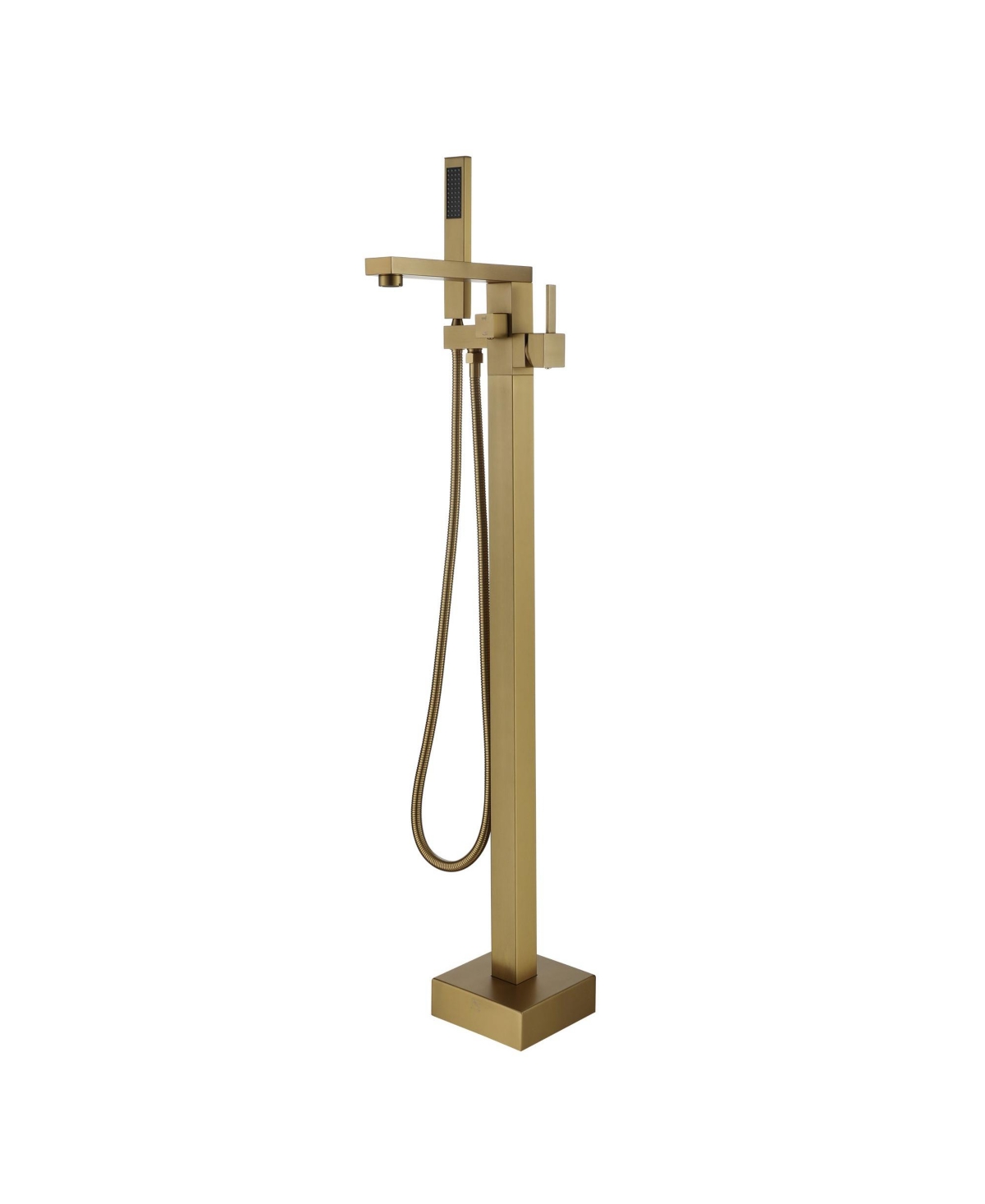Freestanding Bathtub Faucet Tub Filler Free Standing Floor Mount Brass Bathroom Tub Faucets with 2 Function Hand Shower Wand Swivel, Brushed Gold - Br