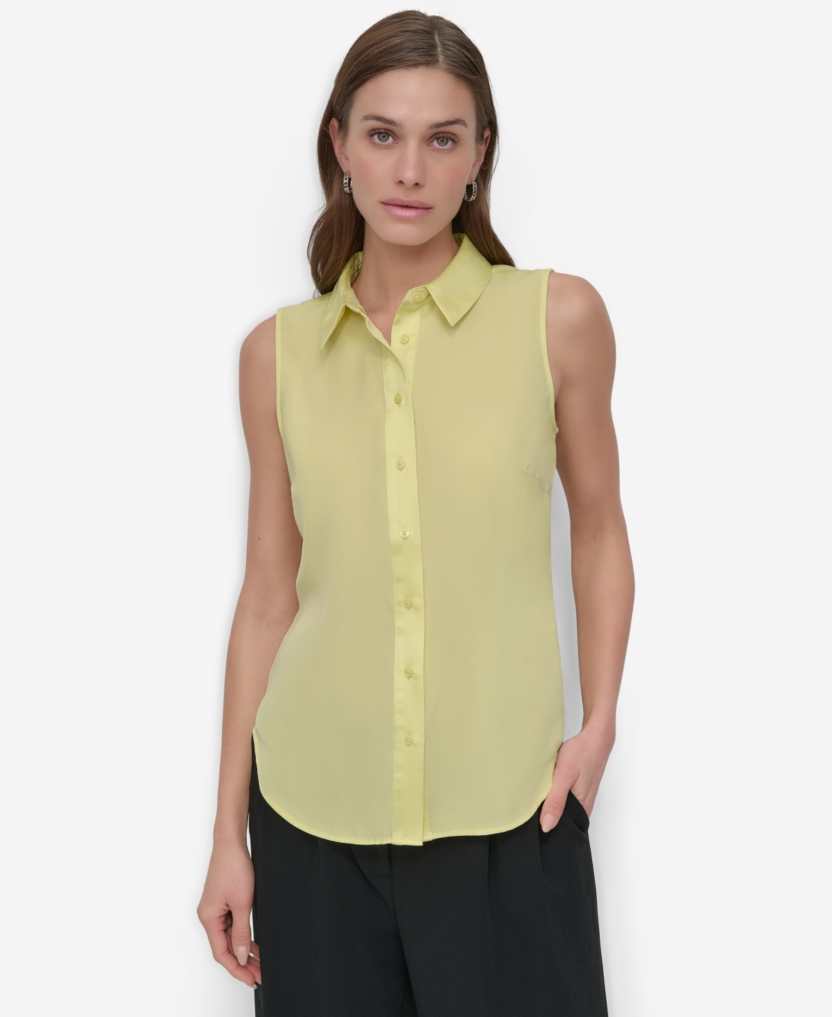 Dkny Women's Sleeveless Button-front Collared Blouse In Light Lemon