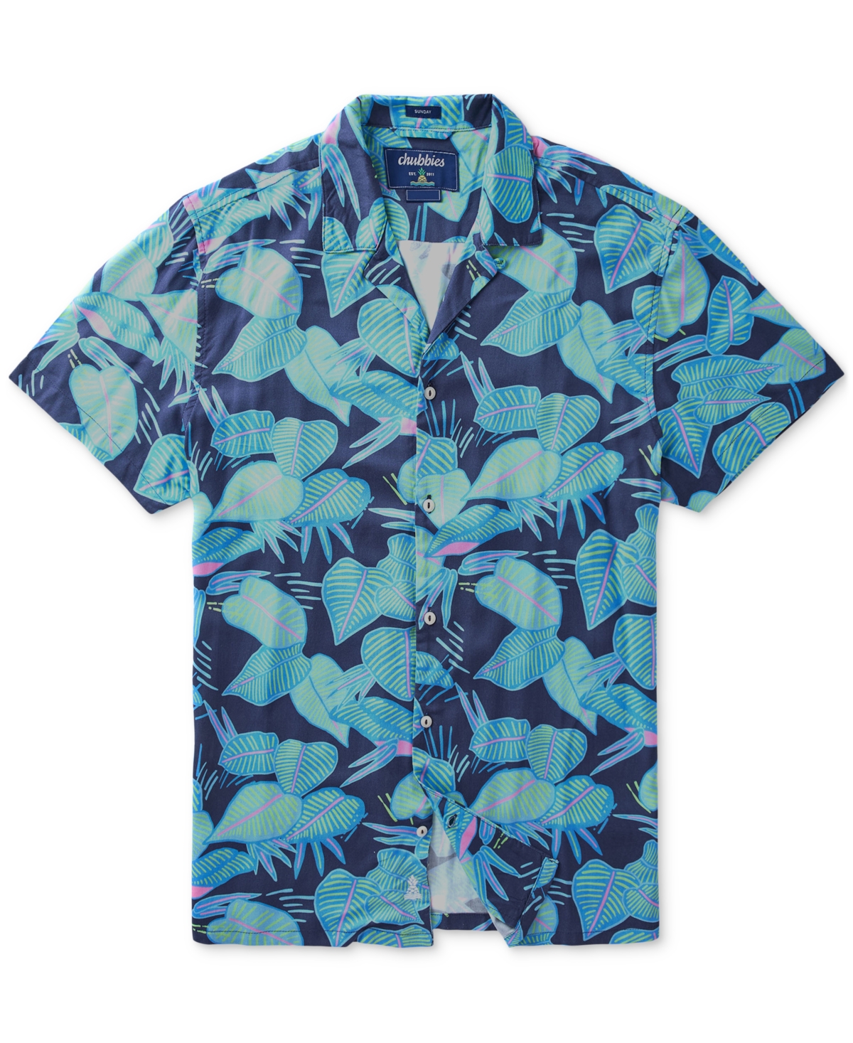 Men's The Fluorescent Funks Short Sleeve Tropical Print Camp Shirt - Navy/blue