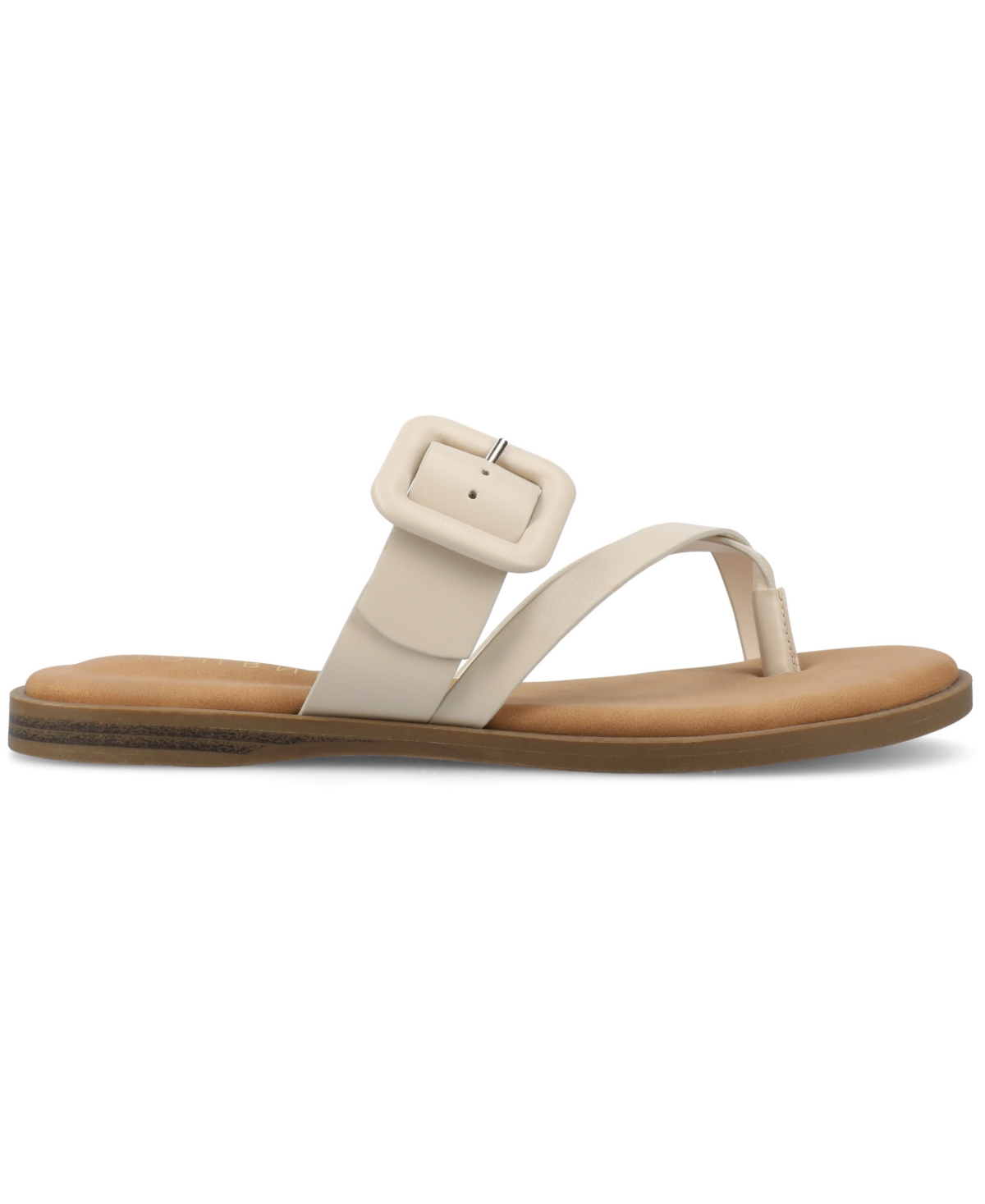 Journee Collection Women's Layra Strappy Buckle Flat Sandals In Ivory
