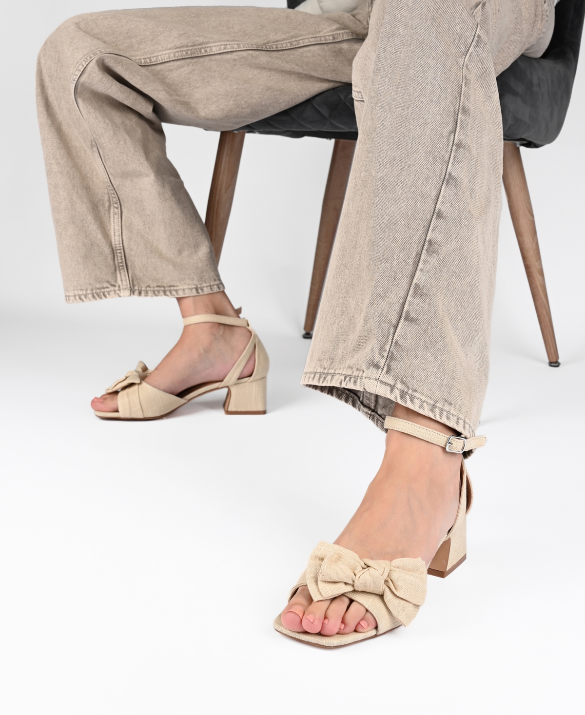 Journee Collection Zevi Bow Block Heel Sandal In White Polyurethane