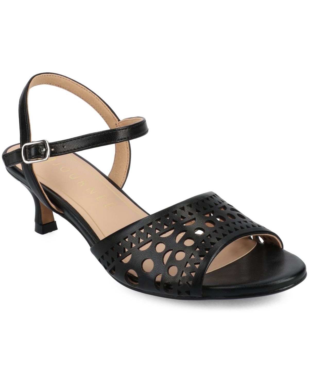 Shop Journee Collection Women's Jessly Perforated Kitten Heel Dress Sandals In Black