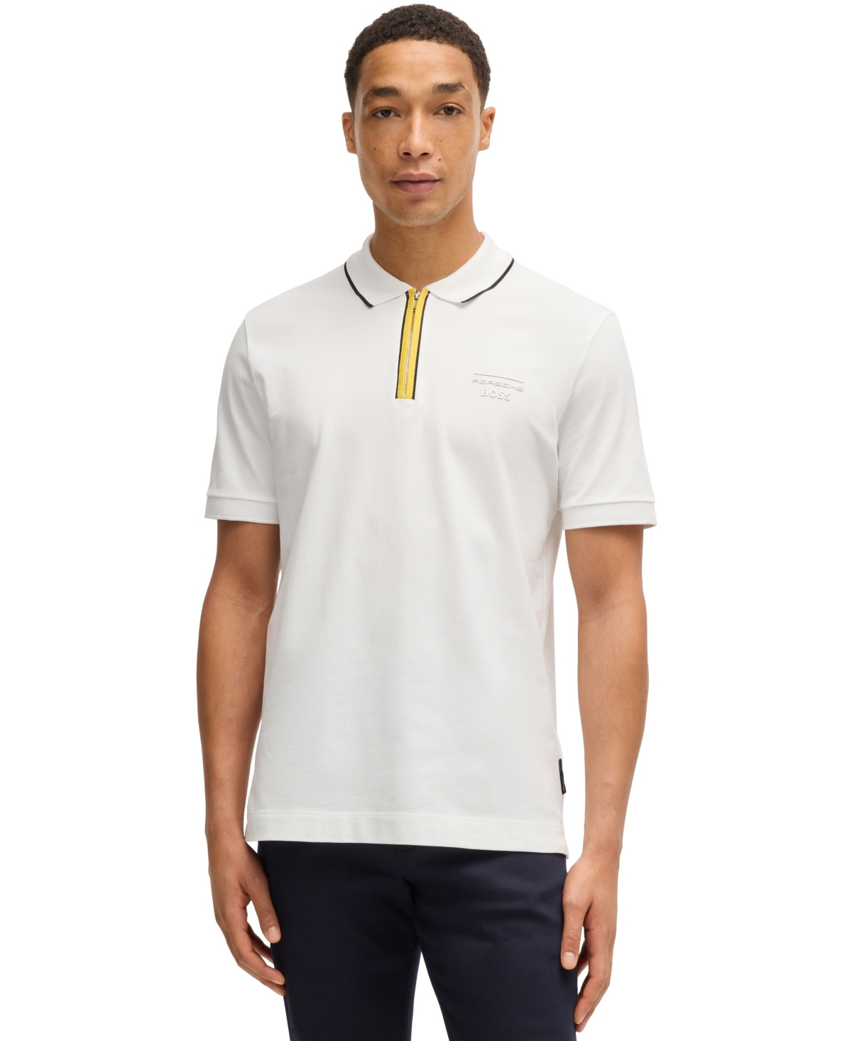 Hugo Boss X Porsche Paras Quarter Zip Polo Shirt In Natural