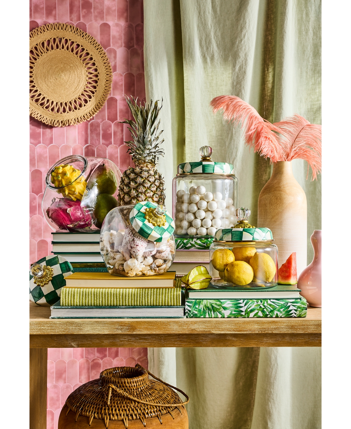 Mackenzie-childs Emerald Check Large Kitchen Canister