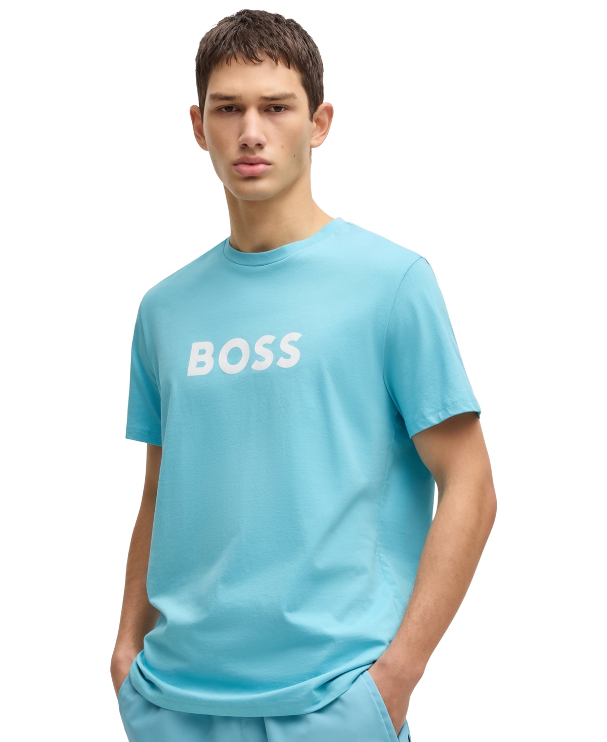 Hugo Boss Boss By  Men's Cotton Contrast Logo Relaxed-fit T-shirt In Blue