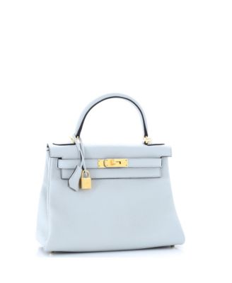 Pre-Owned Hermes Kelly 28 Handbag Blue Clemence with Gold Hardware