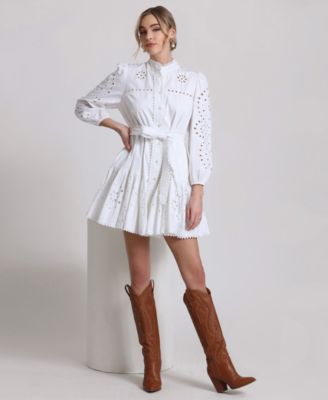 Women's Eyelet Cotton Lined Shirt Dress