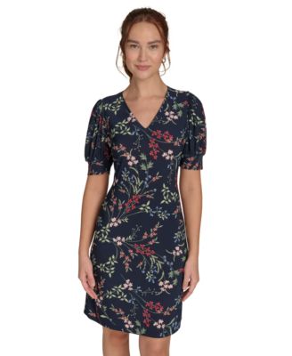 Women's Puffed-Sleeve Floral Shift Dress