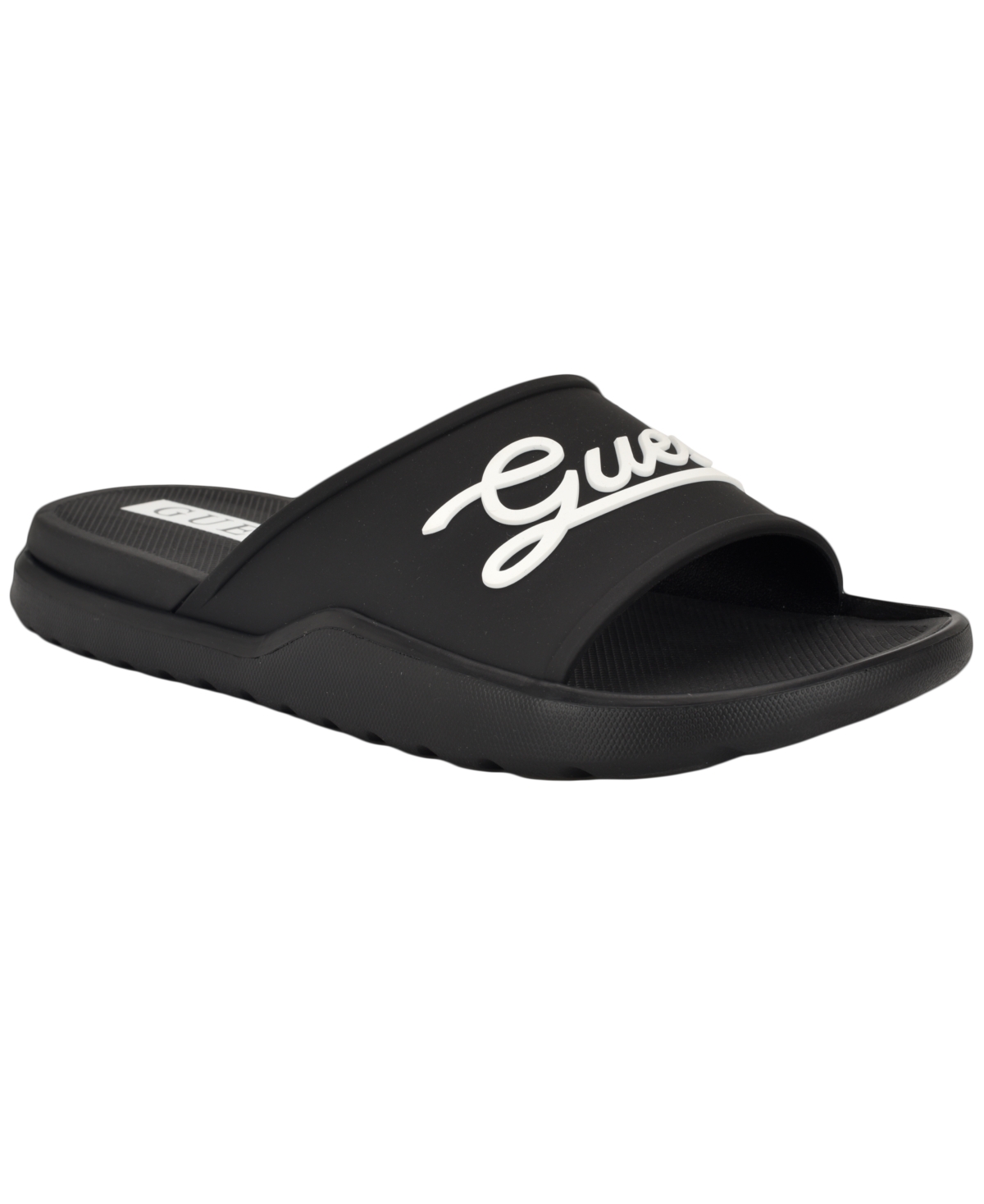 Guess Men's Molar Branded Elevated Pool Slides In Black