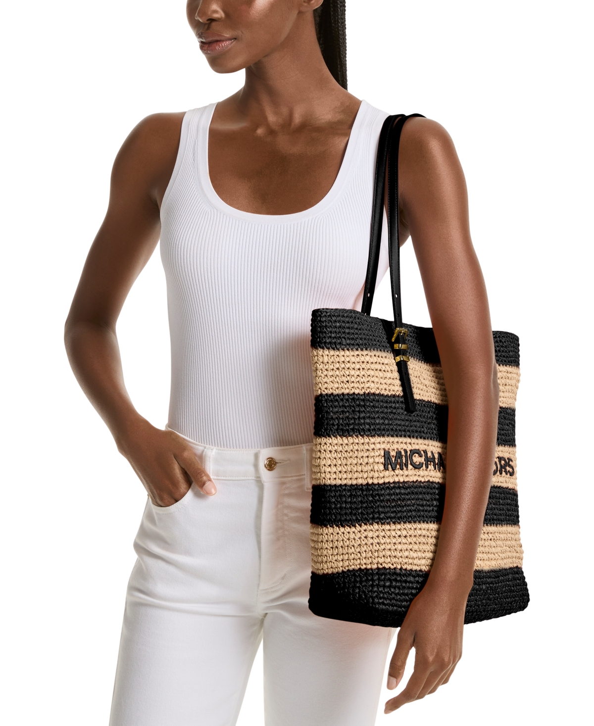 Michael Kors Michael  Quinn Large North South Woven Tote In Black