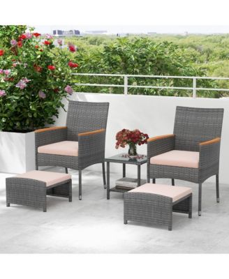 5 Pieces Wicker Patio Furniture Set PE Rattan Porch Chairs w/ Ottomans