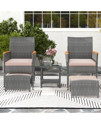 5 Pieces Wicker Patio Furniture Set PE Rattan Porch Chairs w/ Ottomans