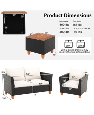 4 Piece Outdoor Conversation Set Patio Cushioned Chairs w/ Storage Coffee Table