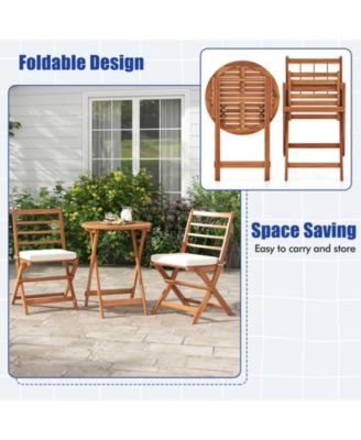 3 Pieces Acacia Wood Patio Bistro Set with Cushions