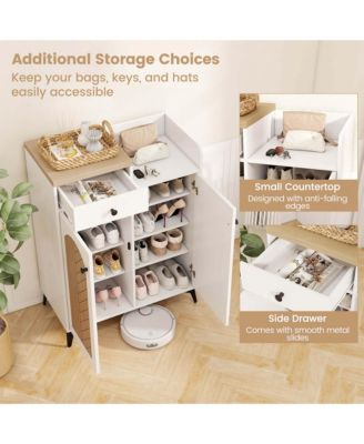 6-Tier Shoe Cabinet with Drawer 6 Removable Shelves Ventilation Openings Metal Legs