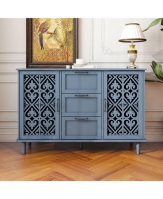 Vintage Storage Cabinet with 3 Drawers Sideboard Buffet Cabinet Entryway Cabinet 2 Door Accent Storage Cabinet for Living Room Bedroom, Blue