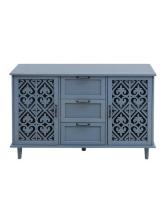 Vintage Storage Cabinet with 3 Drawers Sideboard Buffet Cabinet Entryway Cabinet 2 Door Accent Storage Cabinet for Living Room Bedroom, Blue