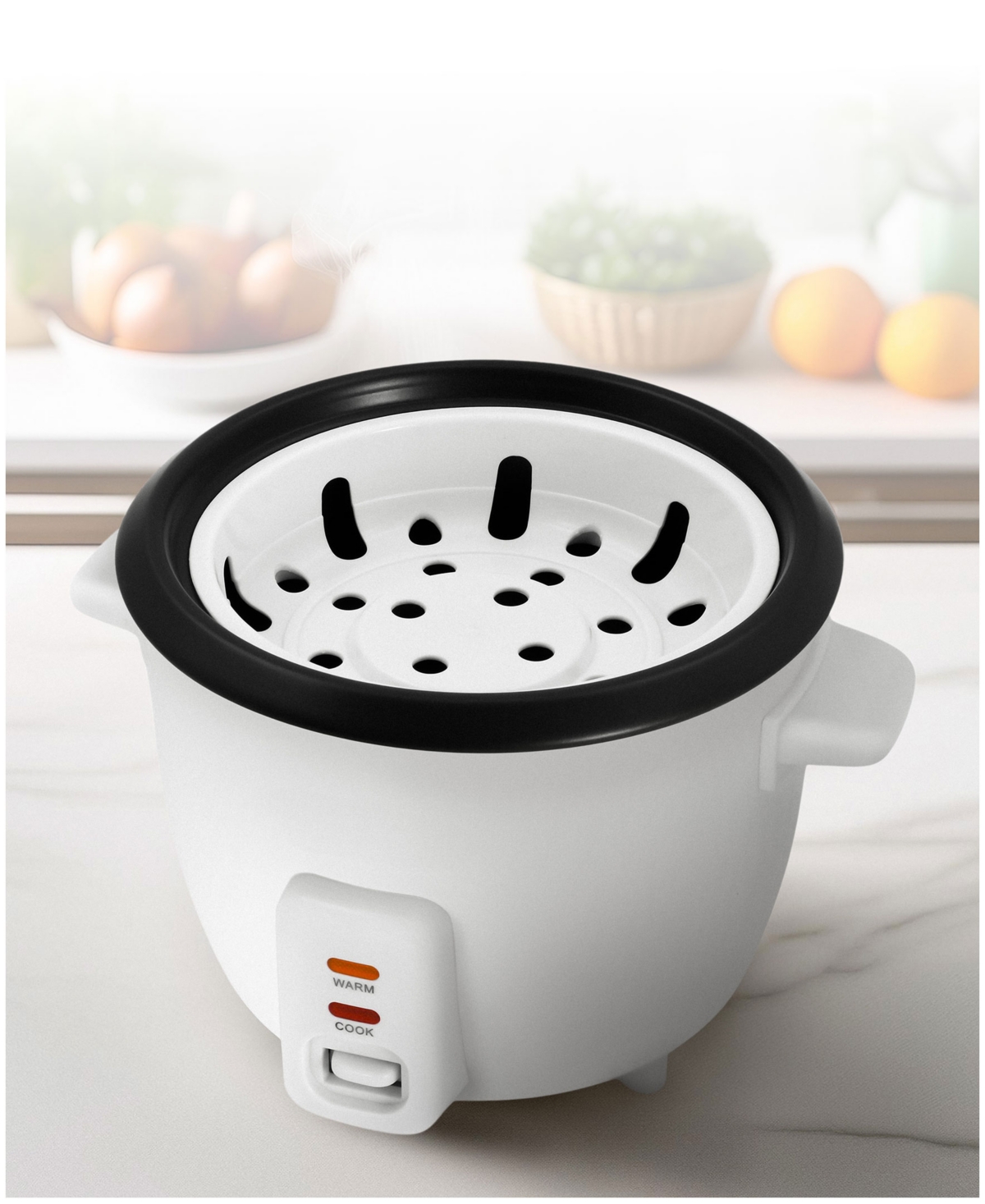 Elite Cuisine 6 Cup Non-stick Rice Cooker With Steam Tray In White