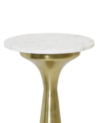 10" Iron Round Transitional Marble Top Drink Table