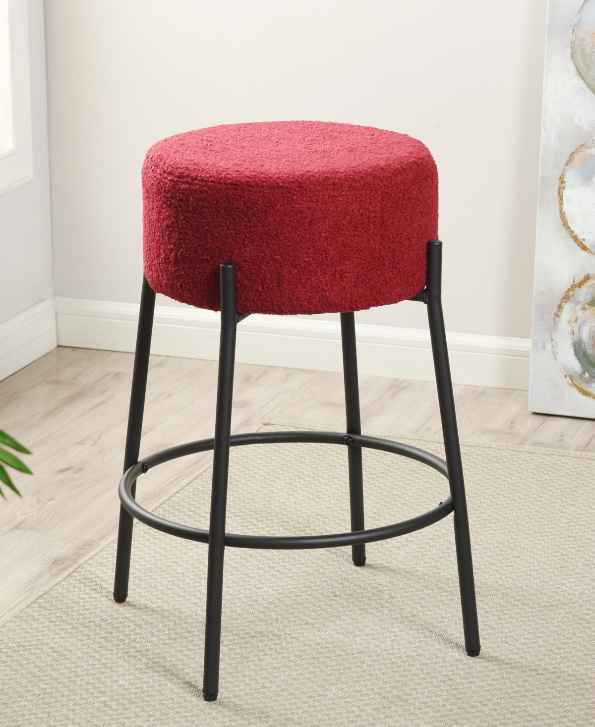 Shop Stylecraft Home Collection 26" Soloist Boucle Upholstered Minimalist Counter Stool In Maroon