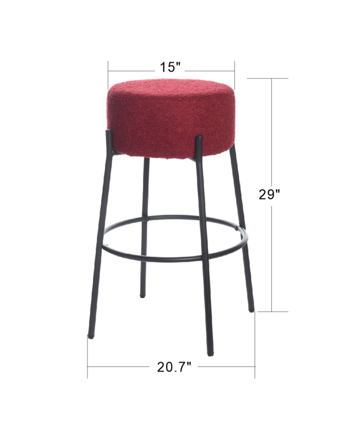 Stylecraft Home Collection 29" Soloist Boucle Upholstered Minimalist Bar Stool In Maroon