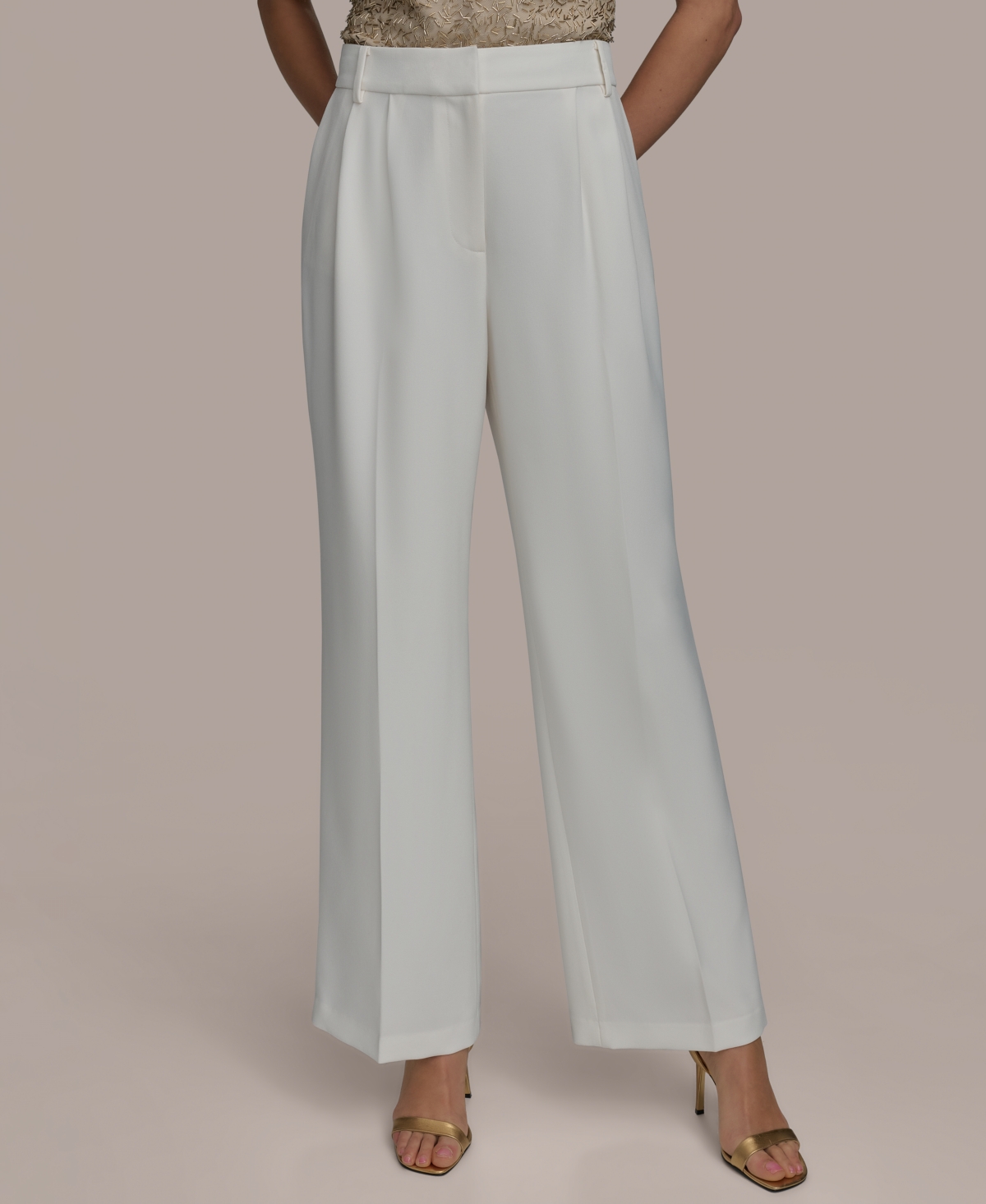 Women's Pleat-Front Wide-Leg Pants - Cream