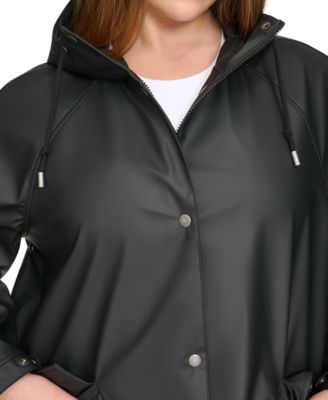 Plus Size Raglan-Sleeve Hooded Rain Jacket