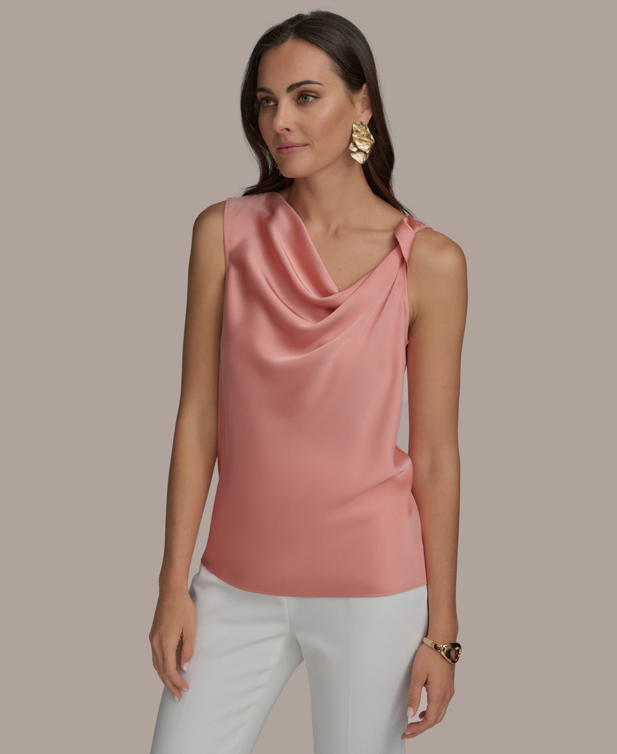Women's Mock-Neck Sleeveless Top - Apricot