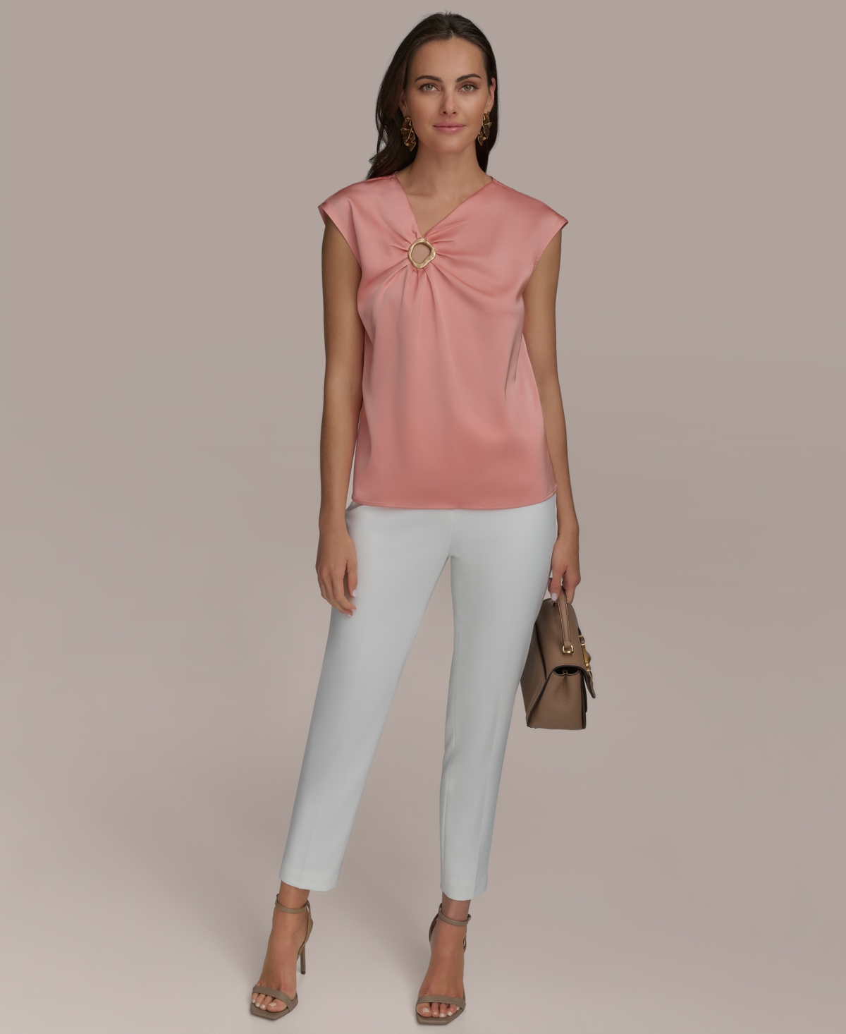 Shop Donna Karan Women's Cap-sleeve V-neck Blouse In Apricot