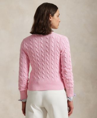 Women's Cable-Knit Cotton Crewneck Cardigan Sweater